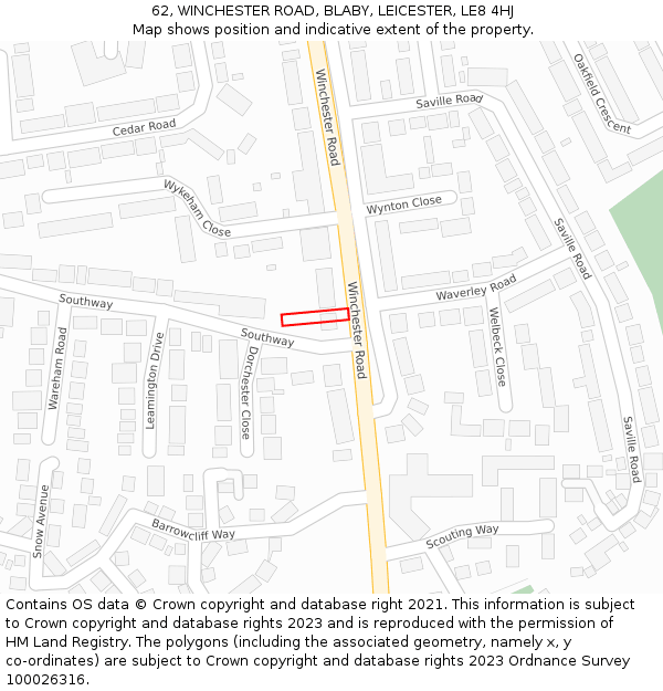 62, WINCHESTER ROAD, BLABY, LEICESTER, LE8 4HJ: Location map and indicative extent of plot