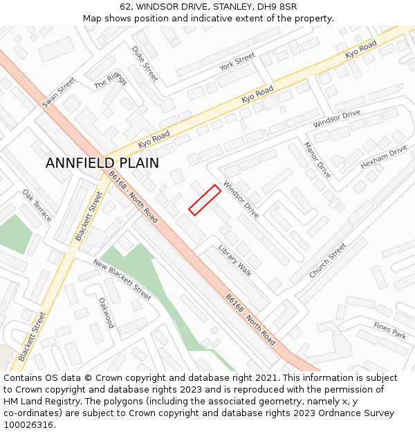 62, WINDSOR DRIVE, STANLEY, DH9 8SR: Location map and indicative extent of plot