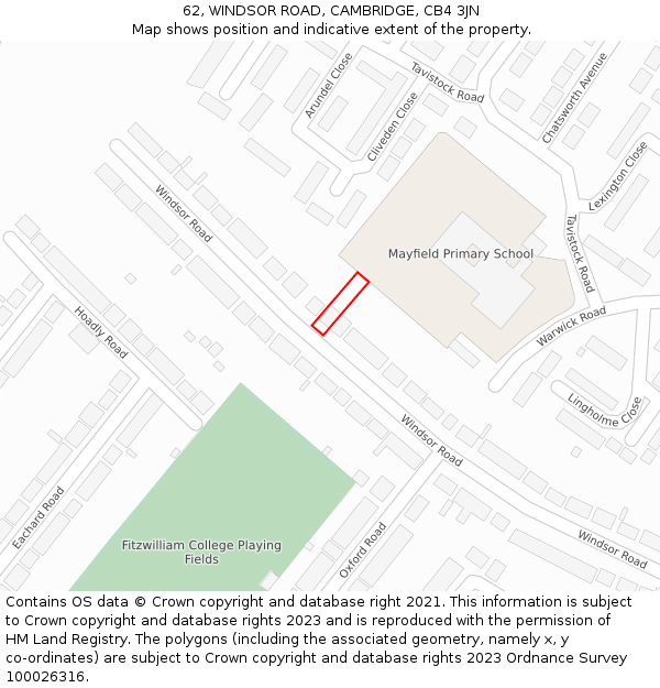 62, WINDSOR ROAD, CAMBRIDGE, CB4 3JN: Location map and indicative extent of plot