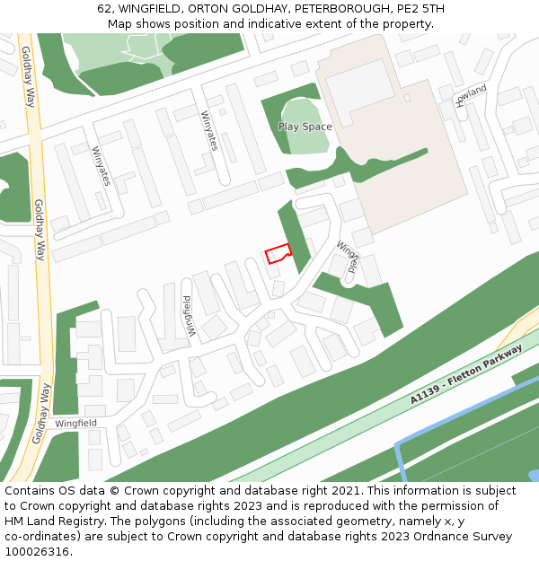 62, WINGFIELD, ORTON GOLDHAY, PETERBOROUGH, PE2 5TH: Location map and indicative extent of plot