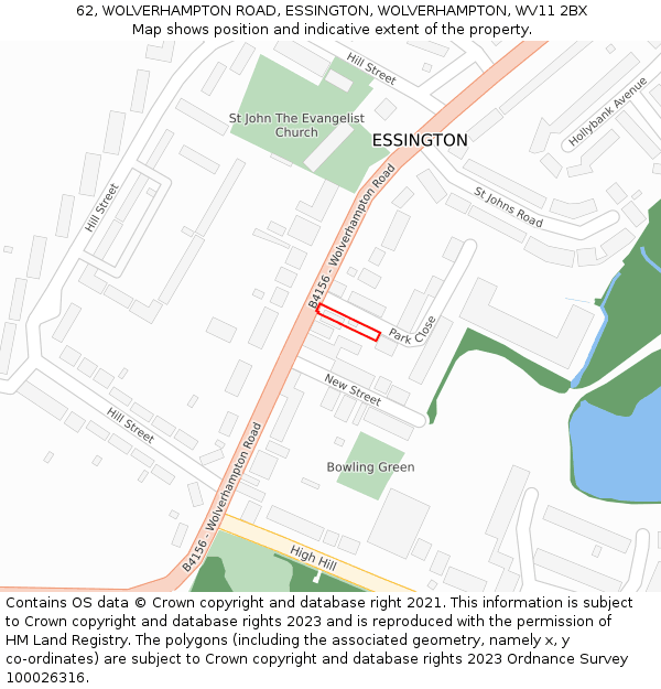 62, WOLVERHAMPTON ROAD, ESSINGTON, WOLVERHAMPTON, WV11 2BX: Location map and indicative extent of plot