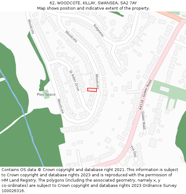 62, WOODCOTE, KILLAY, SWANSEA, SA2 7AY: Location map and indicative extent of plot