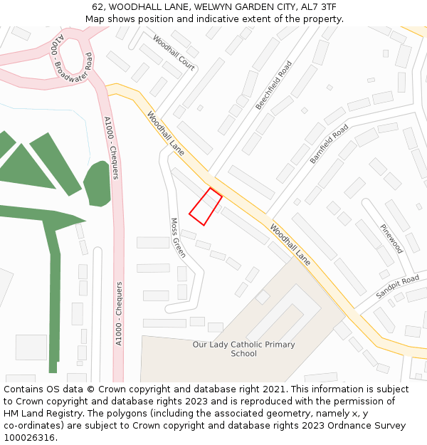 62, WOODHALL LANE, WELWYN GARDEN CITY, AL7 3TF: Location map and indicative extent of plot