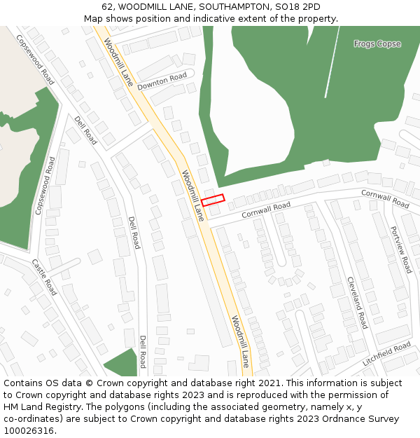 62, WOODMILL LANE, SOUTHAMPTON, SO18 2PD: Location map and indicative extent of plot