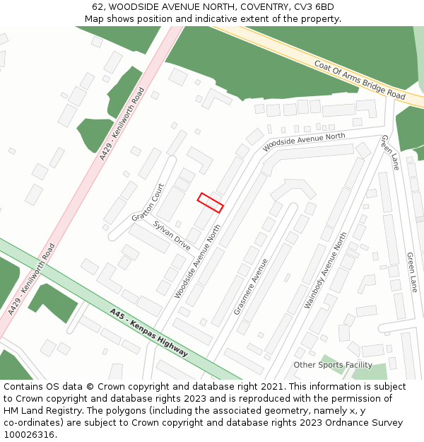 62, WOODSIDE AVENUE NORTH, COVENTRY, CV3 6BD: Location map and indicative extent of plot