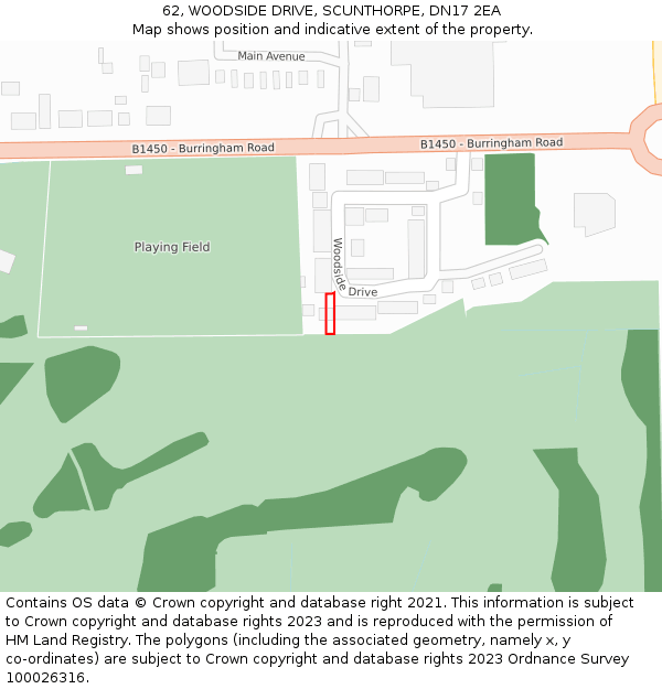 62, WOODSIDE DRIVE, SCUNTHORPE, DN17 2EA: Location map and indicative extent of plot