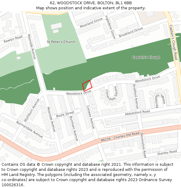 62, WOODSTOCK DRIVE, BOLTON, BL1 6BB: Location map and indicative extent of plot