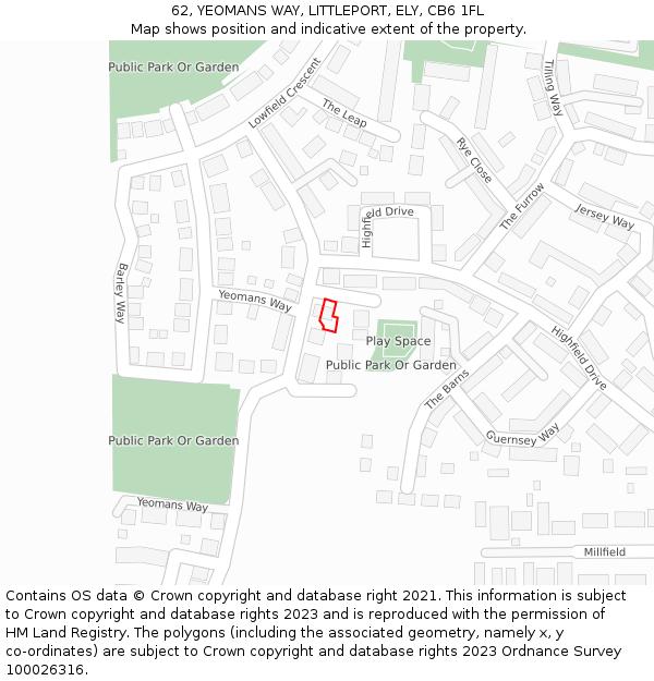 62, YEOMANS WAY, LITTLEPORT, ELY, CB6 1FL: Location map and indicative extent of plot