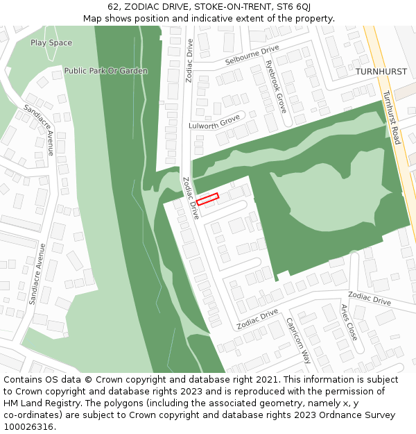 62, ZODIAC DRIVE, STOKE-ON-TRENT, ST6 6QJ: Location map and indicative extent of plot