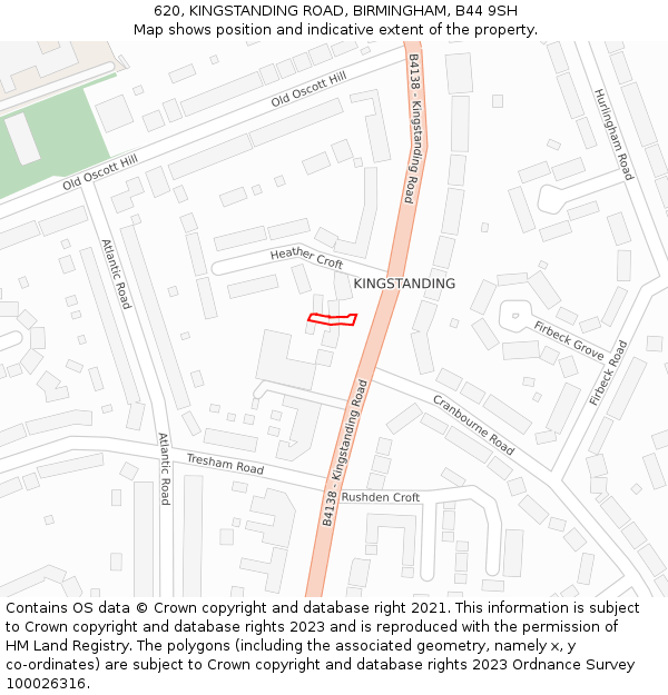 620, KINGSTANDING ROAD, BIRMINGHAM, B44 9SH: Location map and indicative extent of plot