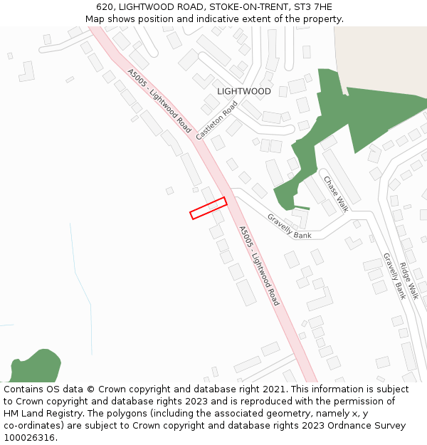 620, LIGHTWOOD ROAD, STOKE-ON-TRENT, ST3 7HE: Location map and indicative extent of plot