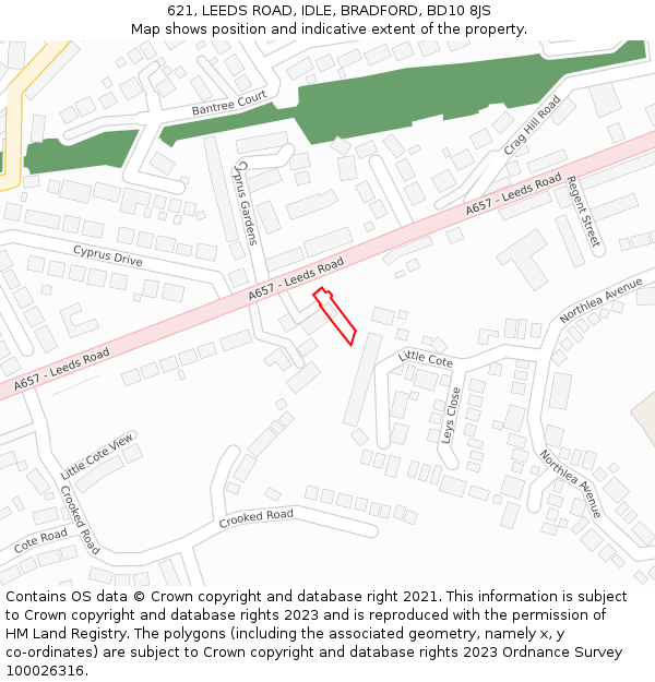 621, LEEDS ROAD, IDLE, BRADFORD, BD10 8JS: Location map and indicative extent of plot