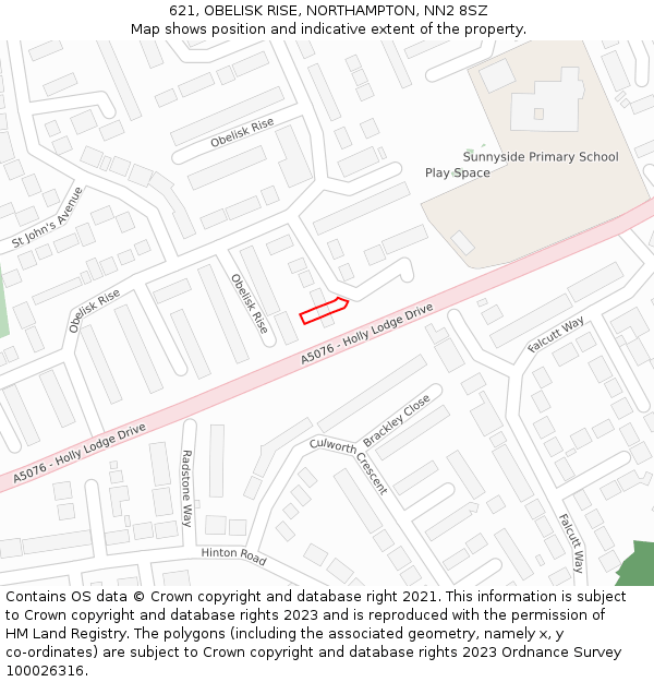 621, OBELISK RISE, NORTHAMPTON, NN2 8SZ: Location map and indicative extent of plot