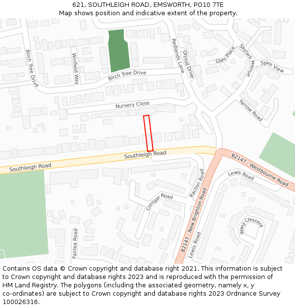 621, SOUTHLEIGH ROAD, EMSWORTH, PO10 7TE: Location map and indicative extent of plot