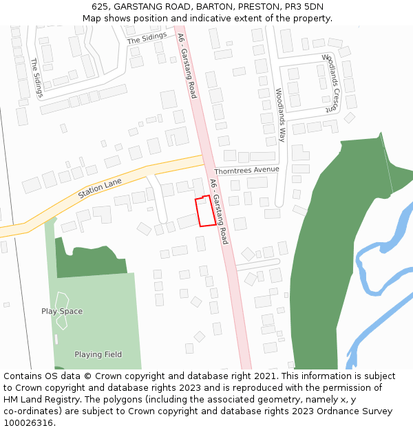 625, GARSTANG ROAD, BARTON, PRESTON, PR3 5DN: Location map and indicative extent of plot