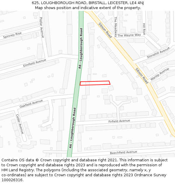 625, LOUGHBOROUGH ROAD, BIRSTALL, LEICESTER, LE4 4NJ: Location map and indicative extent of plot