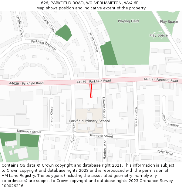 626, PARKFIELD ROAD, WOLVERHAMPTON, WV4 6EH: Location map and indicative extent of plot