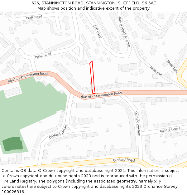 626, STANNINGTON ROAD, STANNINGTON, SHEFFIELD, S6 6AE: Location map and indicative extent of plot