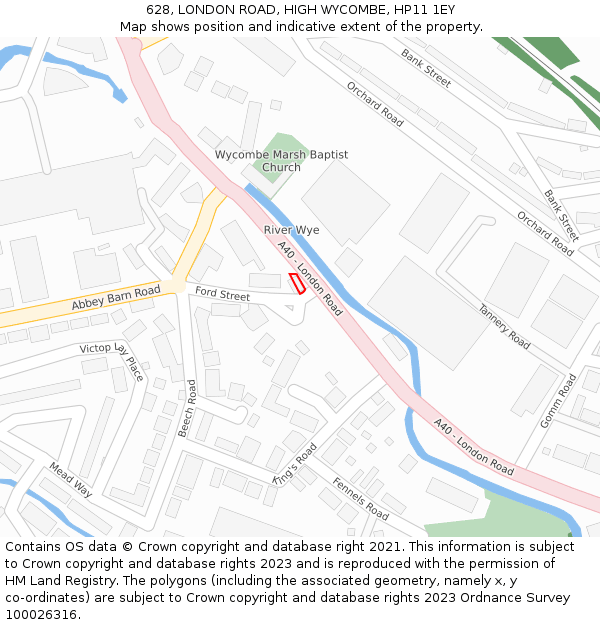 628, LONDON ROAD, HIGH WYCOMBE, HP11 1EY: Location map and indicative extent of plot