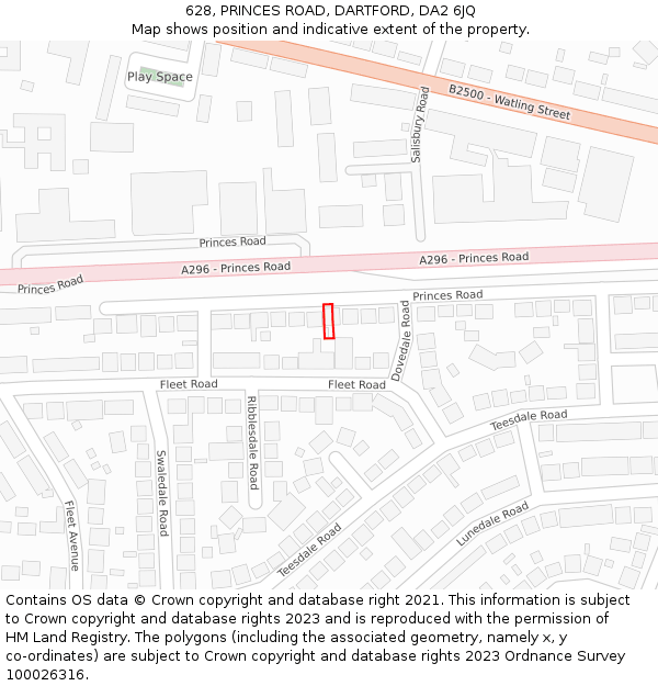 628, PRINCES ROAD, DARTFORD, DA2 6JQ: Location map and indicative extent of plot