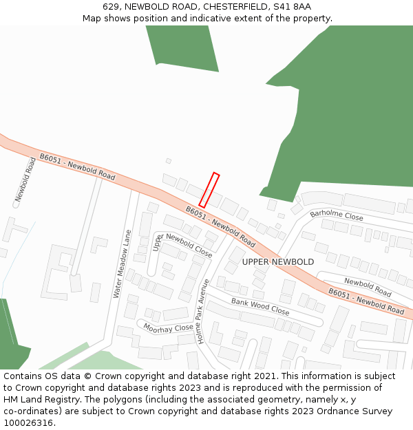 629, NEWBOLD ROAD, CHESTERFIELD, S41 8AA: Location map and indicative extent of plot