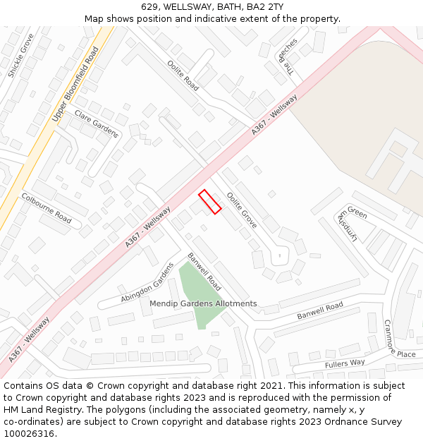 629, WELLSWAY, BATH, BA2 2TY: Location map and indicative extent of plot