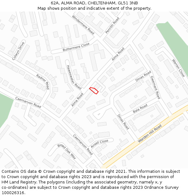 62A, ALMA ROAD, CHELTENHAM, GL51 3NB: Location map and indicative extent of plot