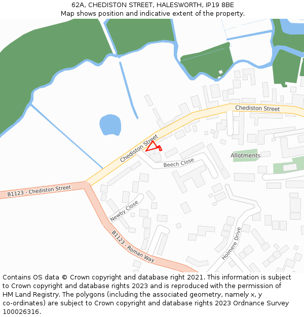 62A, CHEDISTON STREET, HALESWORTH, IP19 8BE: Location map and indicative extent of plot