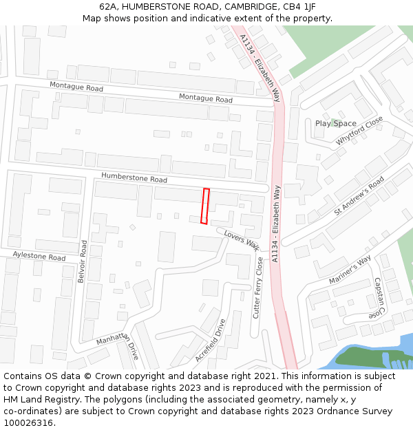 62A, HUMBERSTONE ROAD, CAMBRIDGE, CB4 1JF: Location map and indicative extent of plot