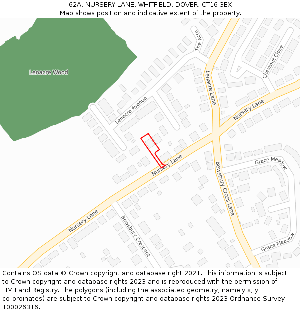 62A, NURSERY LANE, WHITFIELD, DOVER, CT16 3EX: Location map and indicative extent of plot