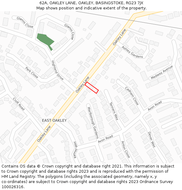 62A, OAKLEY LANE, OAKLEY, BASINGSTOKE, RG23 7JX: Location map and indicative extent of plot