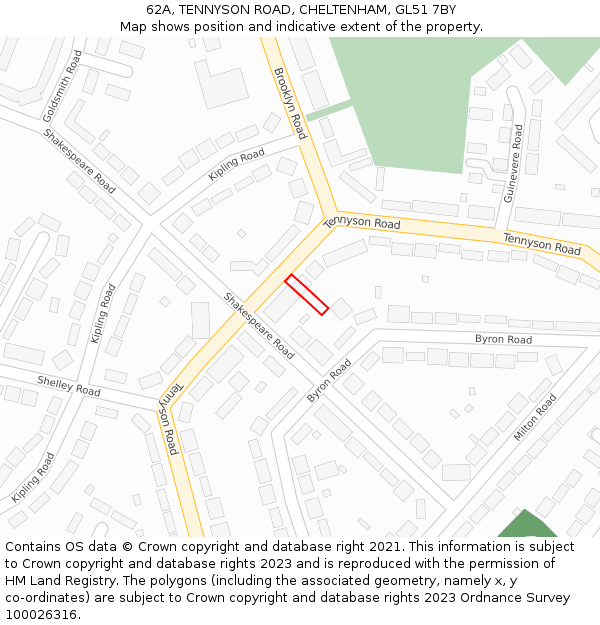 62A, TENNYSON ROAD, CHELTENHAM, GL51 7BY: Location map and indicative extent of plot