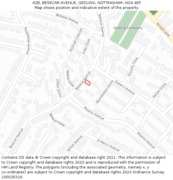 62B, BESECAR AVENUE, GEDLING, NOTTINGHAM, NG4 4EP: Location map and indicative extent of plot