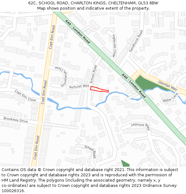 62C, SCHOOL ROAD, CHARLTON KINGS, CHELTENHAM, GL53 8BW: Location map and indicative extent of plot