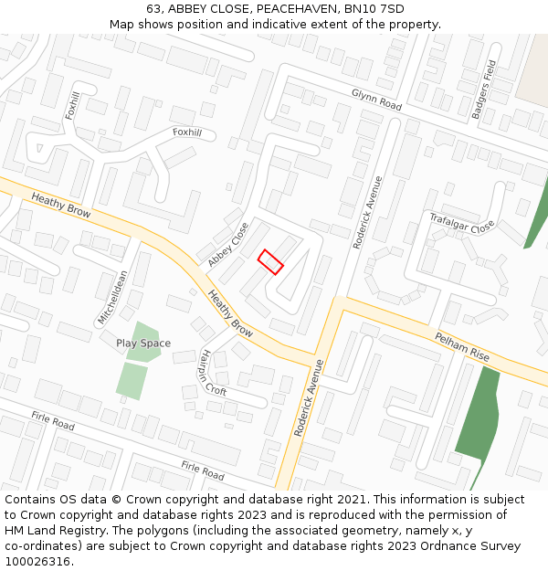 63, ABBEY CLOSE, PEACEHAVEN, BN10 7SD: Location map and indicative extent of plot