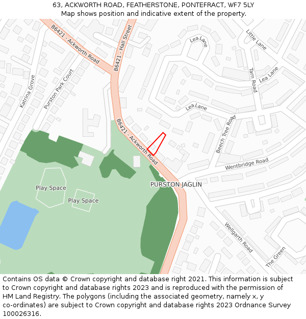 63, ACKWORTH ROAD, FEATHERSTONE, PONTEFRACT, WF7 5LY: Location map and indicative extent of plot