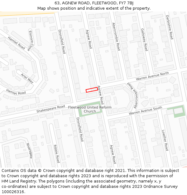 63, AGNEW ROAD, FLEETWOOD, FY7 7BJ: Location map and indicative extent of plot