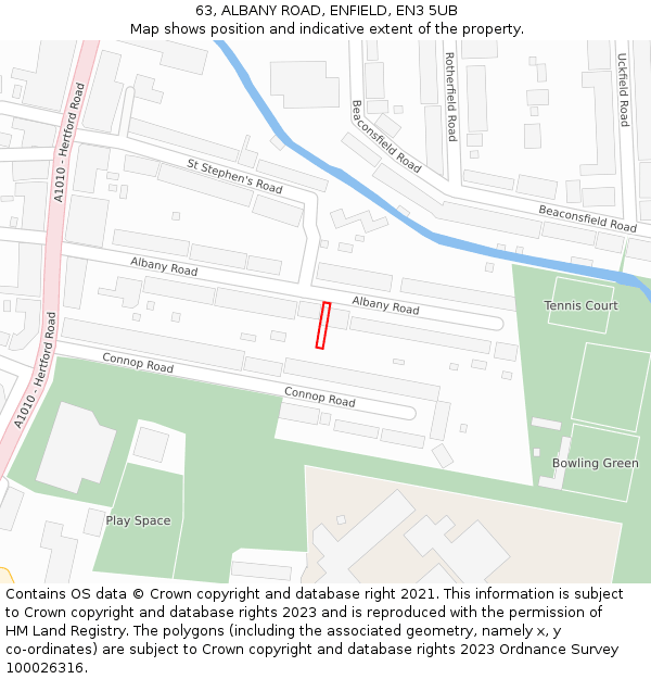 63, ALBANY ROAD, ENFIELD, EN3 5UB: Location map and indicative extent of plot