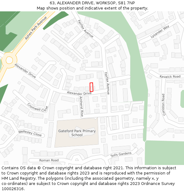 63, ALEXANDER DRIVE, WORKSOP, S81 7NP: Location map and indicative extent of plot