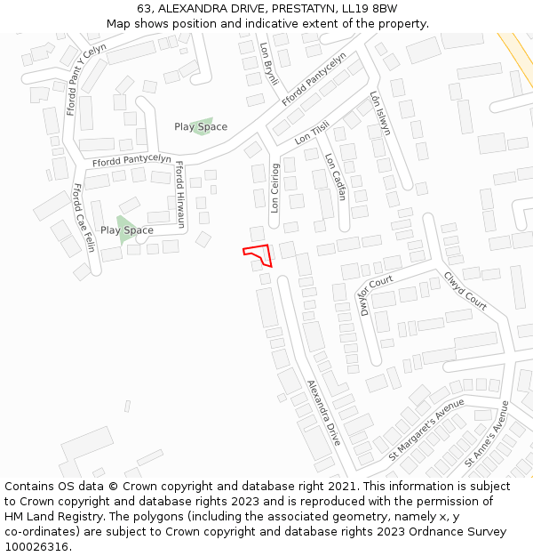 63, ALEXANDRA DRIVE, PRESTATYN, LL19 8BW: Location map and indicative extent of plot