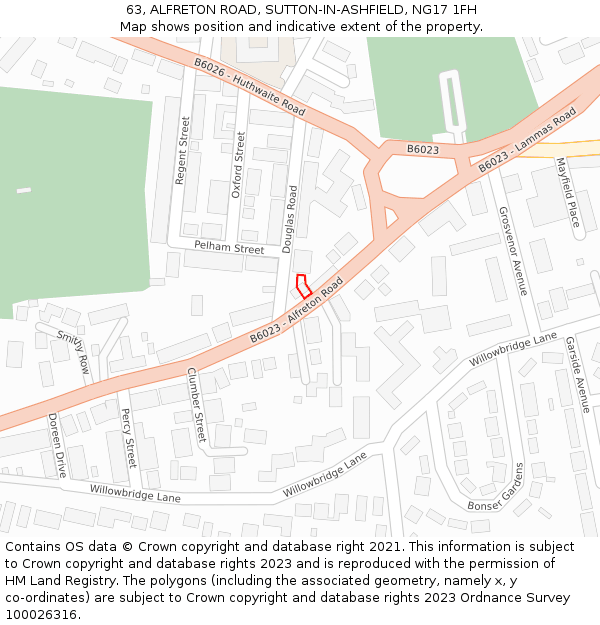 63, ALFRETON ROAD, SUTTON-IN-ASHFIELD, NG17 1FH: Location map and indicative extent of plot