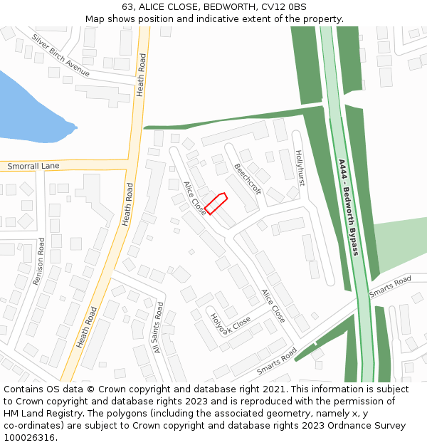 63, ALICE CLOSE, BEDWORTH, CV12 0BS: Location map and indicative extent of plot