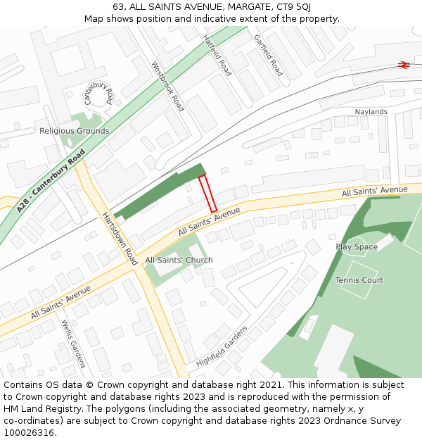 63, ALL SAINTS AVENUE, MARGATE, CT9 5QJ: Location map and indicative extent of plot