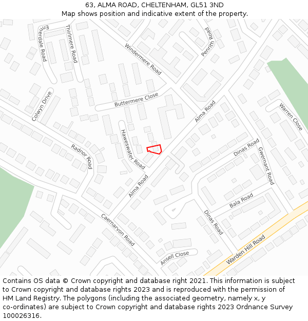 63, ALMA ROAD, CHELTENHAM, GL51 3ND: Location map and indicative extent of plot