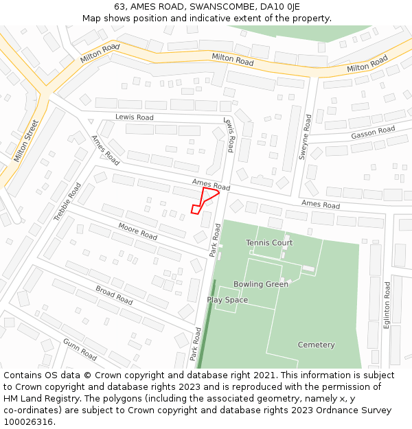 63, AMES ROAD, SWANSCOMBE, DA10 0JE: Location map and indicative extent of plot