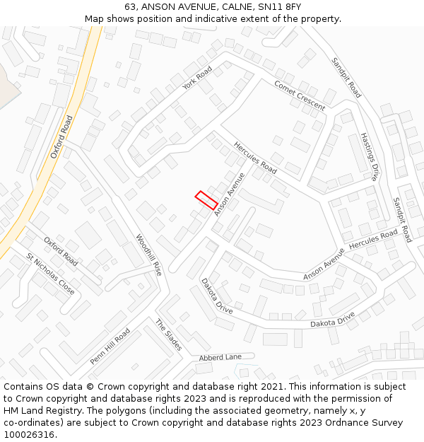 63, ANSON AVENUE, CALNE, SN11 8FY: Location map and indicative extent of plot