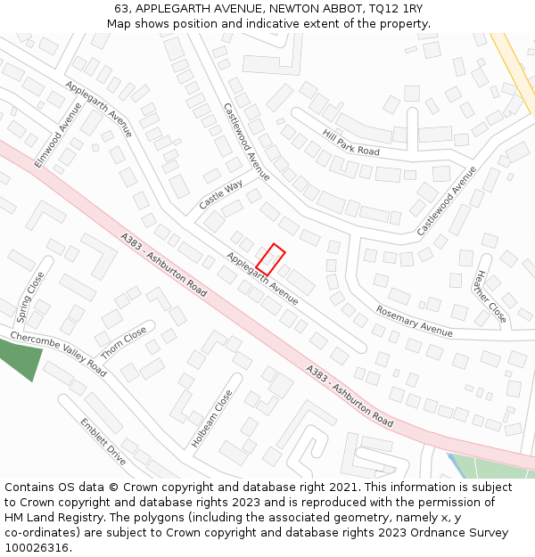 63, APPLEGARTH AVENUE, NEWTON ABBOT, TQ12 1RY: Location map and indicative extent of plot