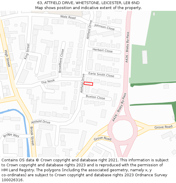 63, ATTFIELD DRIVE, WHETSTONE, LEICESTER, LE8 6ND: Location map and indicative extent of plot
