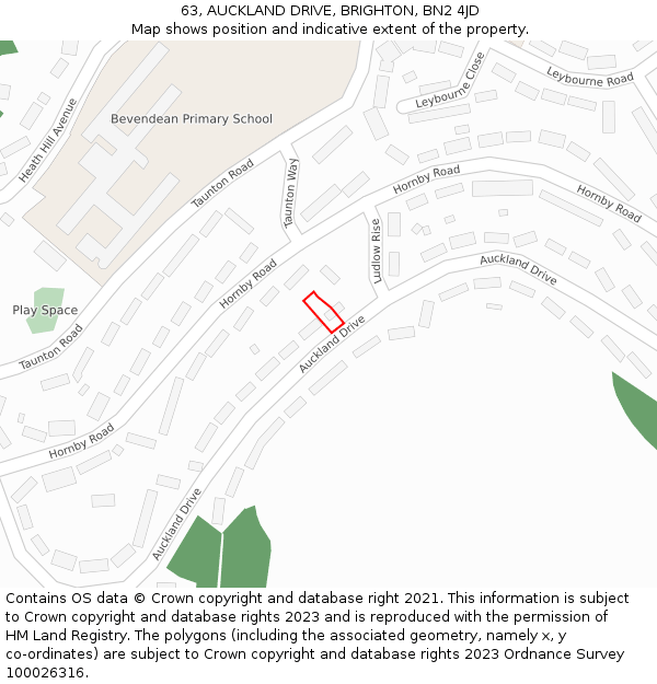 63, AUCKLAND DRIVE, BRIGHTON, BN2 4JD: Location map and indicative extent of plot