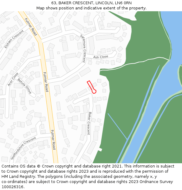 63, BAKER CRESCENT, LINCOLN, LN6 0RN: Location map and indicative extent of plot